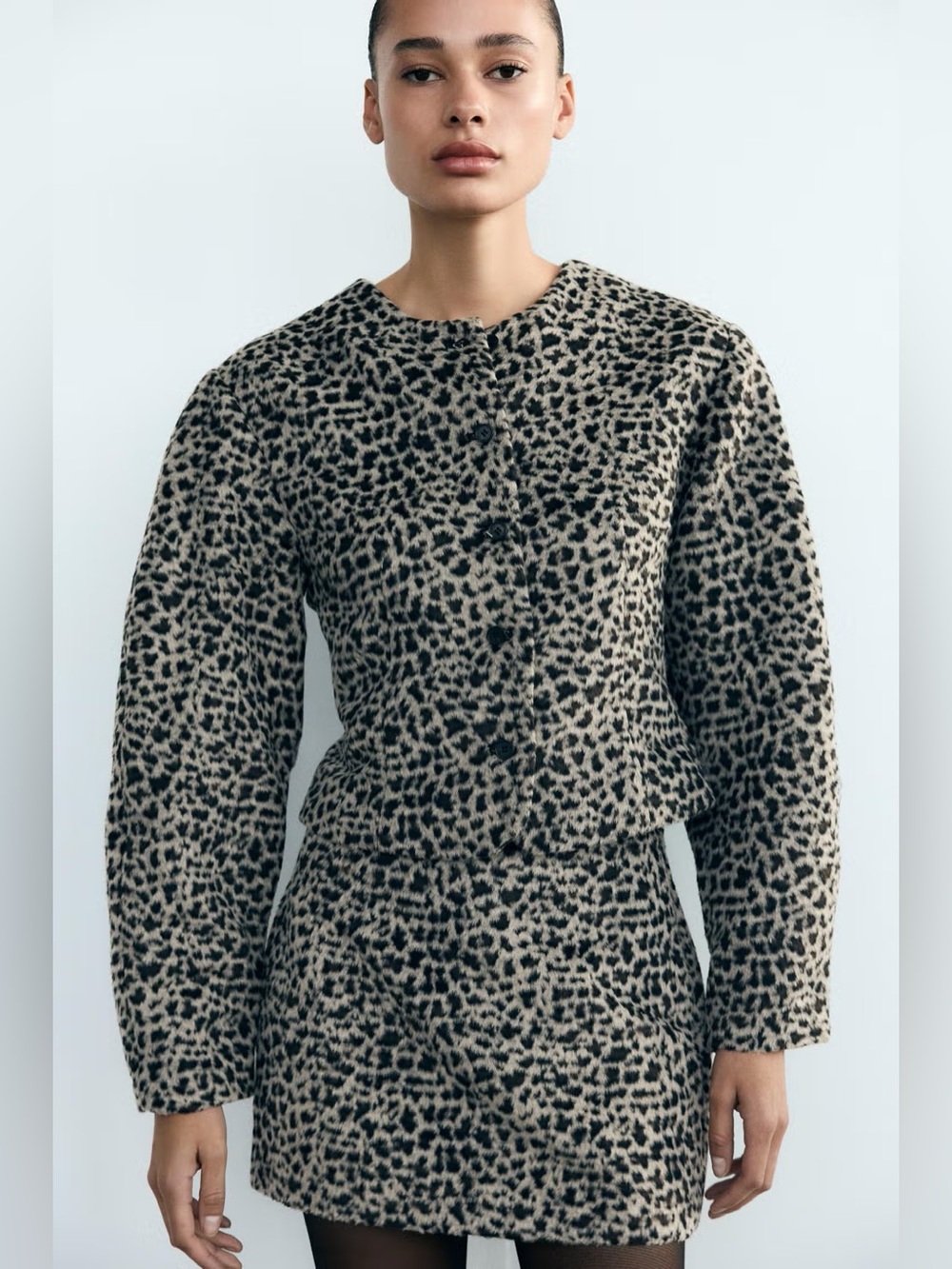Zara Black and Gray/Brown Animal Print Jacket